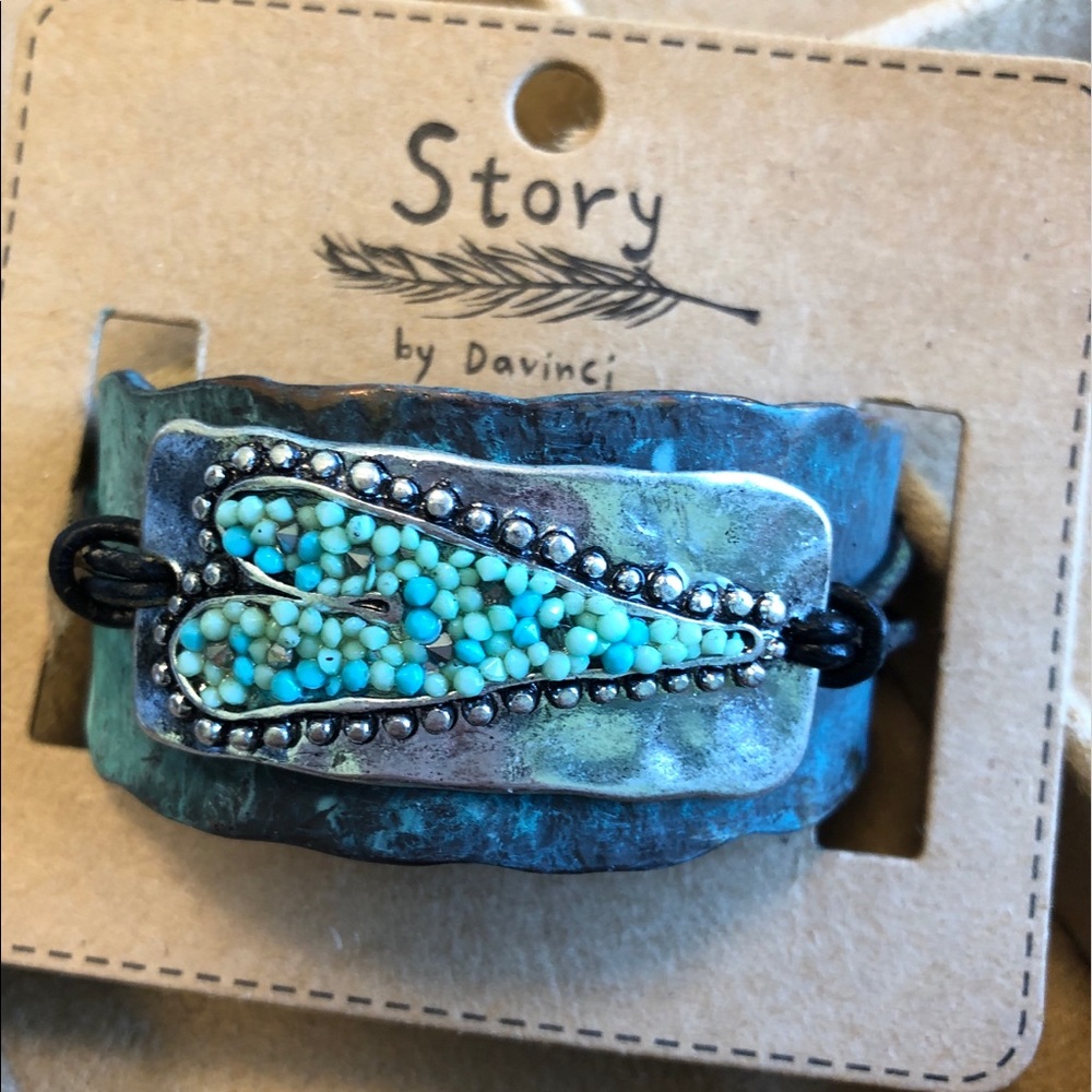 Cuff Heart Bracelet Silver & Patina Metal - Picture 1 of 6